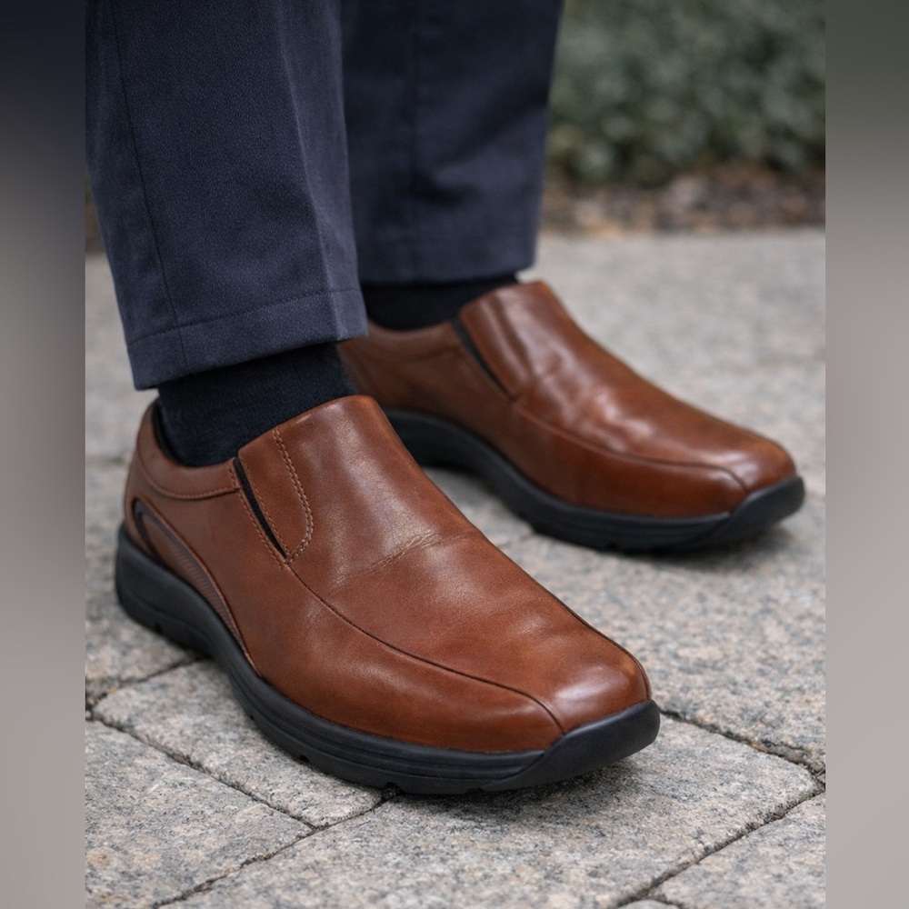 Men’s Rockport by Adidas Brown Leather Dressport Slip-On Shoes Size 10W